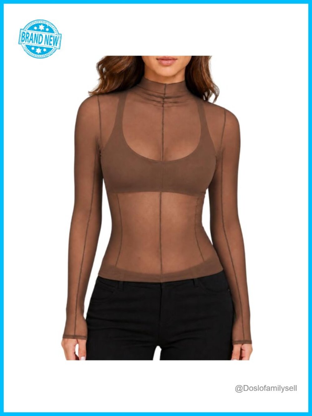 Women's Mesh Long Sleeve Mock Neck Sheer Top Blouse